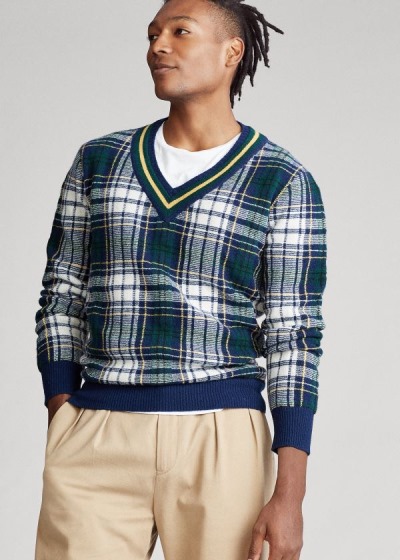 Men's Polo Ralph Lauren Tartan Wool Cricket Sweater | 058617PQG